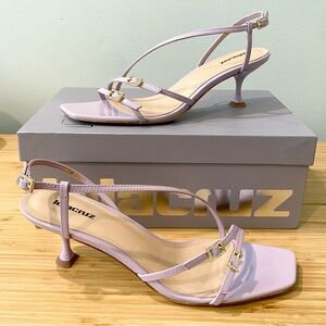 Anthropologie Lola Cruz Asymmetrical Buckle Heels Lilac Mauve Purple